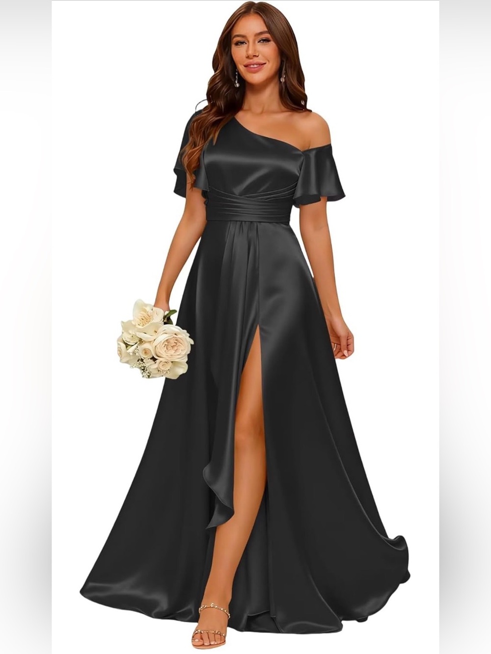 One-Shoulder Black Evening Gown